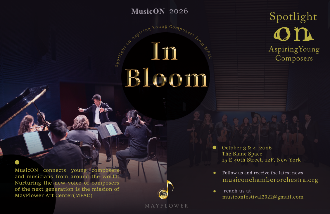 Poster for MusicON 2026: In Bloom announcing the world premiere of Meditation on Song and Structure by Sami Seif at The Blanc Space in New York on October 3–4, 2026.